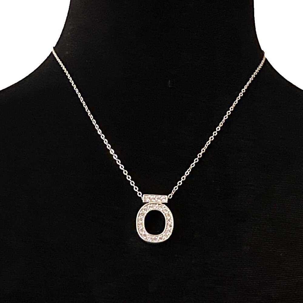 Sparkling Simulated Diamond Pendant Necklace Silver Tone Adjustable Length